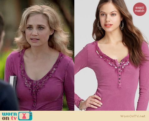 Wilfred Fashion: Free People Lou crochet henley legacy tee worn by Fiona Gubelmann